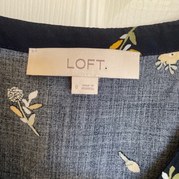 Loft Cottage Core Floral Button Up Cap Sleeve Mini Dress Blue & Yellow Size 8 - Picture 3 of 7